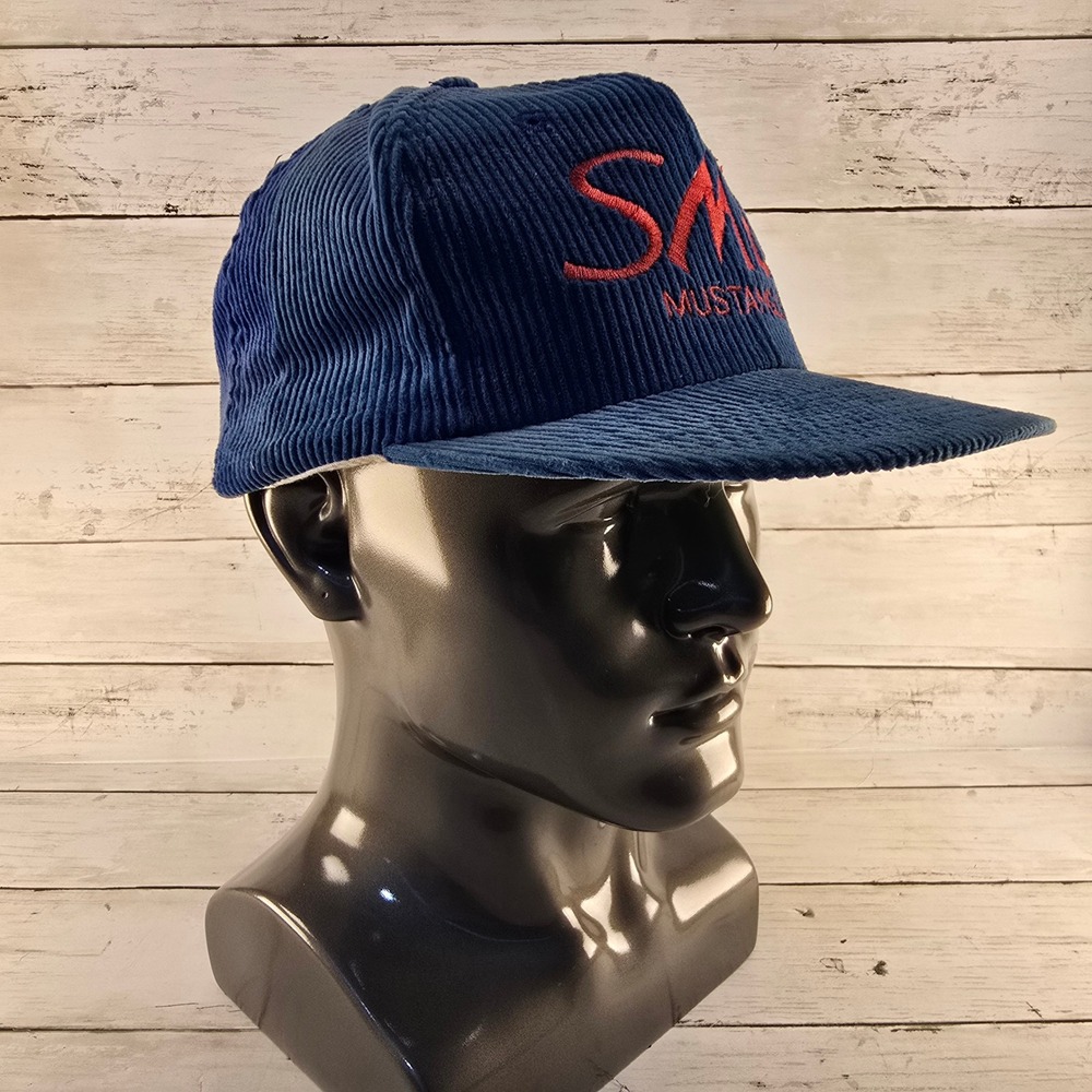 Vintage 90's SMU Mustangs Twins Enterprise Blue Corduroy Snapback Hat NCAA Cap